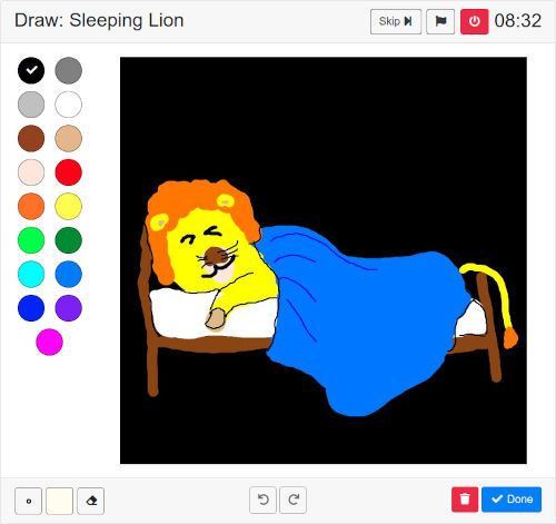 drawing of lion sleeping on a bed with cover